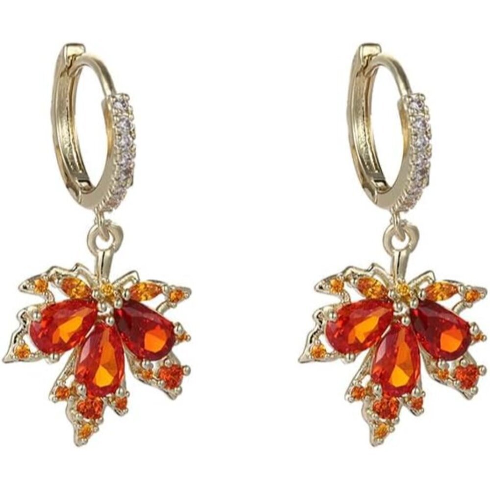 Fall Earrings Rhinestone Orange Earrings Crystal Drop Autumn Earrings Perfect Je